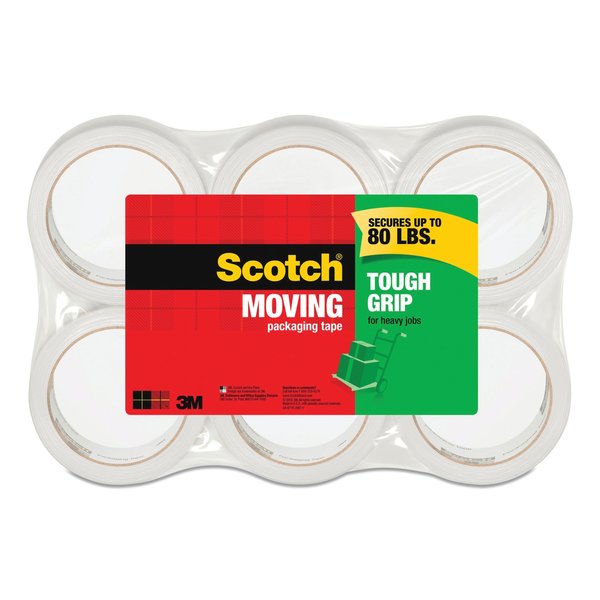 Scotch Tough Grip Moving Packaging Tape, 3" Core, 1.88" x 43.7 yds, Clear, PK6, 6PK 3500-40-6